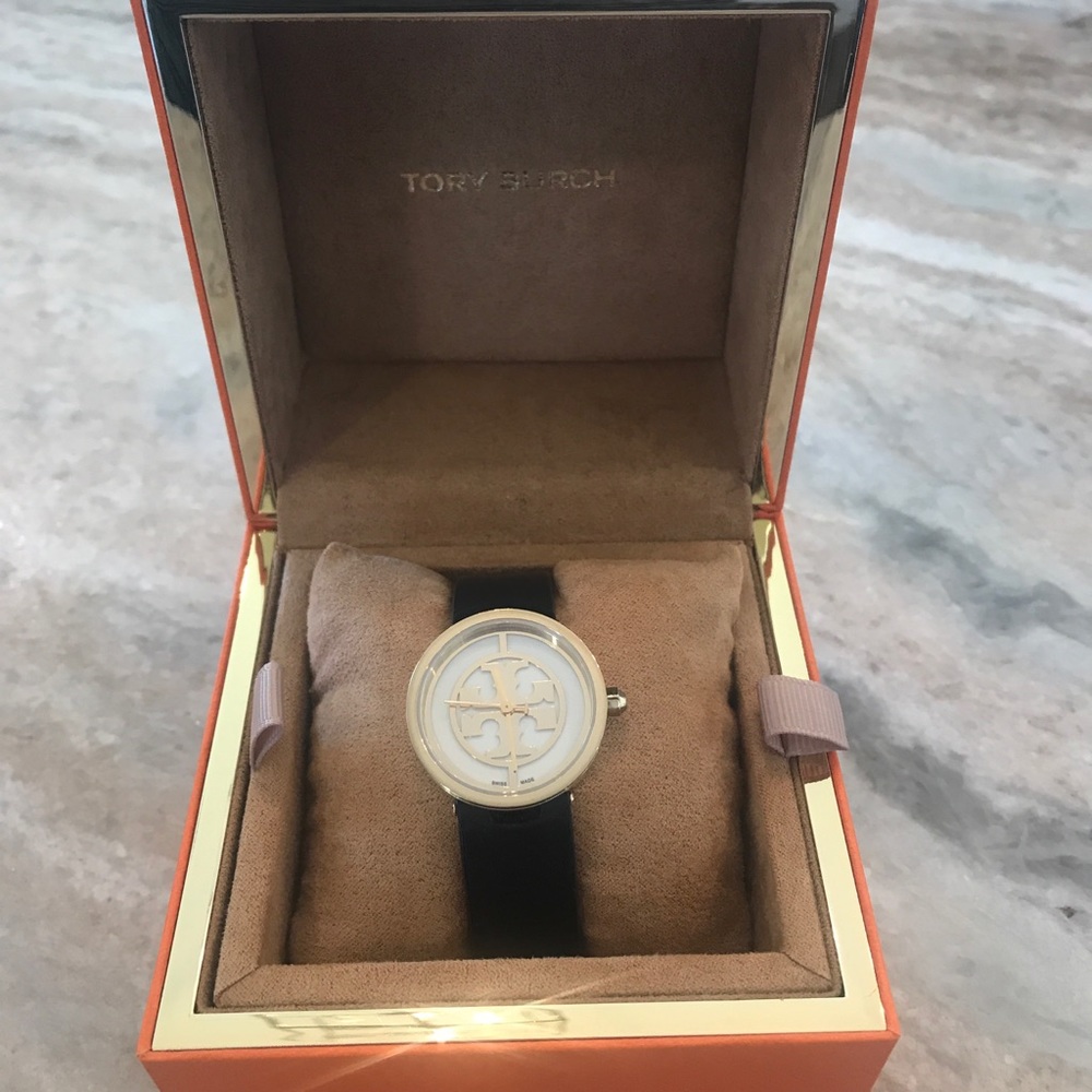 Tory Burch black leather watch - small face